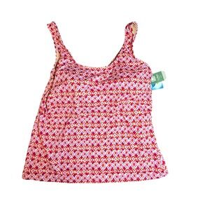 LL Bean Sunblocking Tankini Top Pink Orange Ikat UPF 50 Size 16 REG 287850